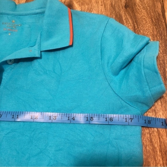 KATE Spade Live Colorfully Polo Shirt Aqua Teal Short Sleeve Womens Size Medium - Picture 8 of 11